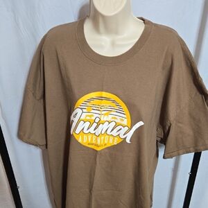 Animal Adventure Park Brown Graphic T-Shirt with Yellow and White Design